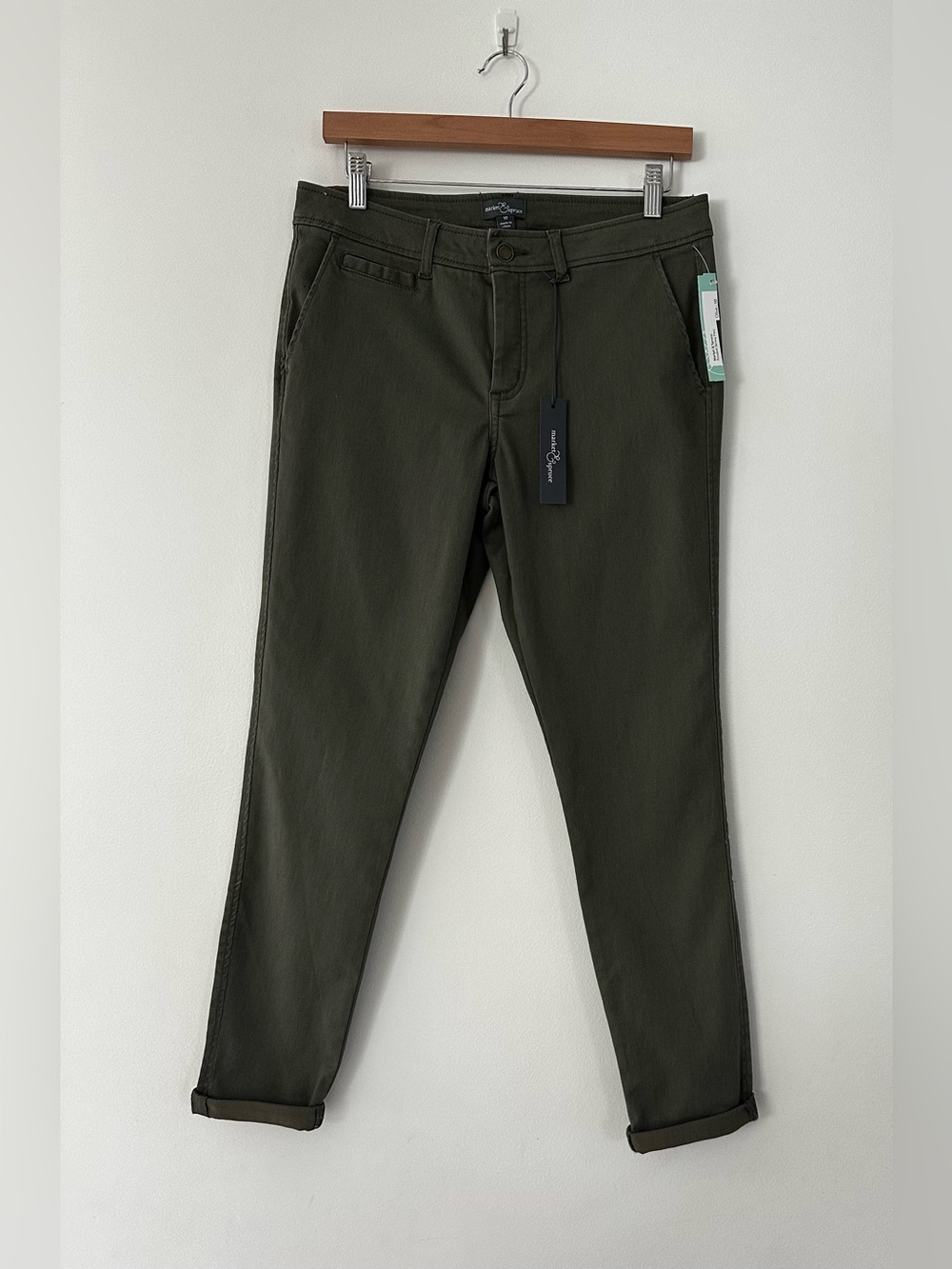 Market & Spruce Rosabel Skinny Pants Olive Green Stretch Mid Rise Size 10 NWT